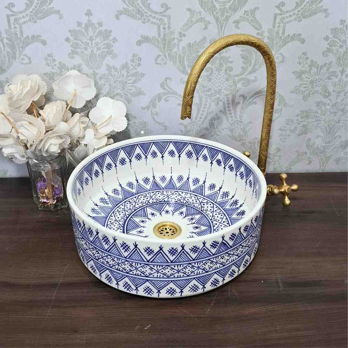 Blue Moroccan vessel sink - Handmade sink bowl