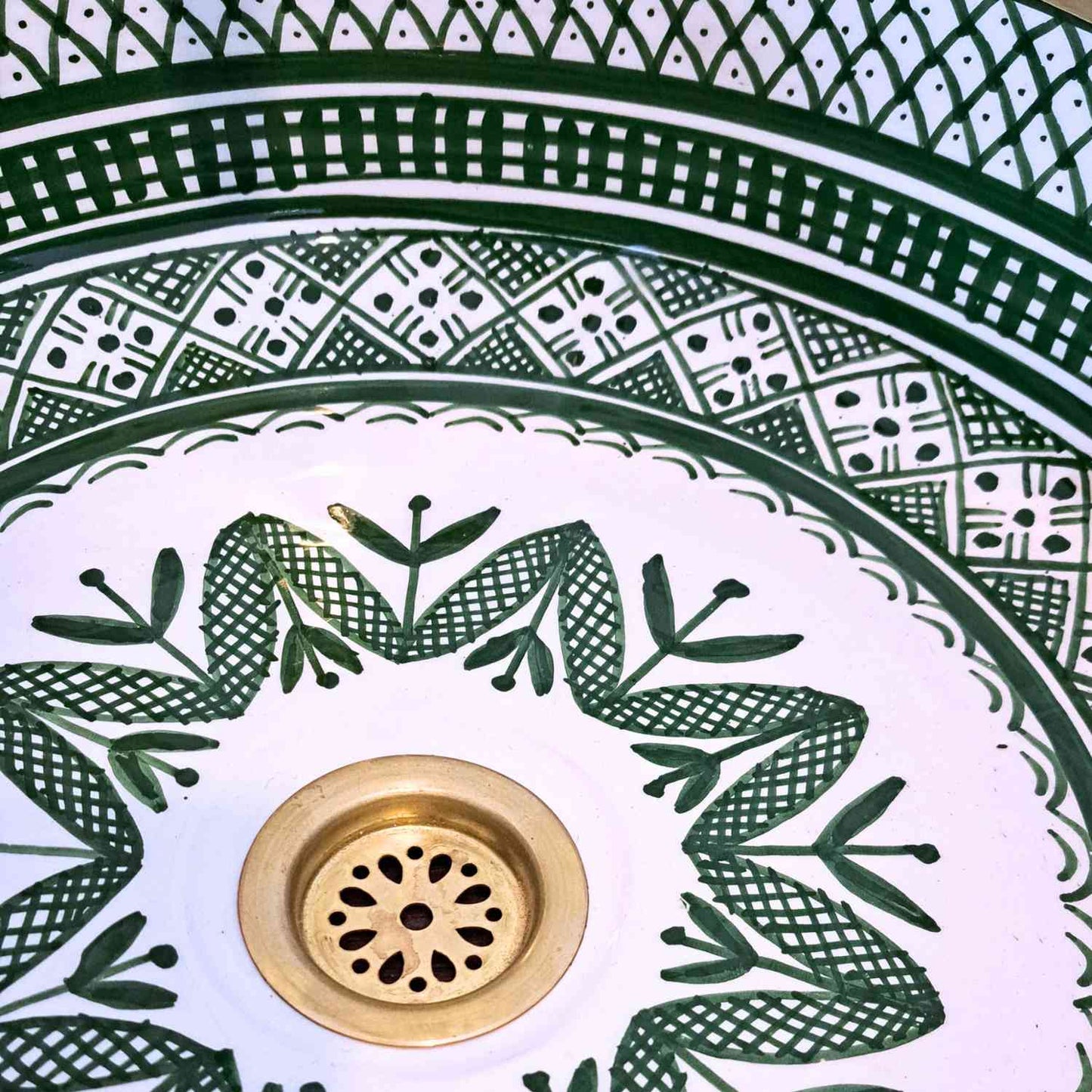 Green Moroccan Sink with brass rim - painted sinks in the bathroom