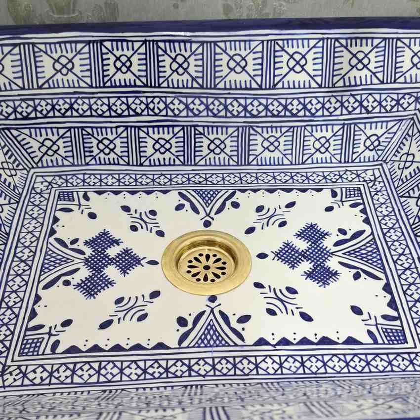 Handcrafted Rectangular Blue Moroccan Basin
