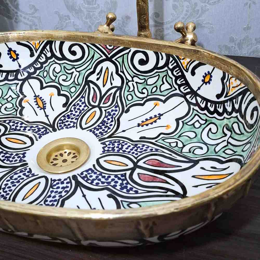 Vintage Moroccan Ceramic Vessel Sink - Oval sink bowl