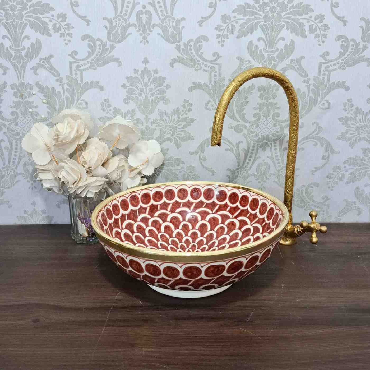 Vasque marocain avec rebord en laiton - vasque de salle de bain