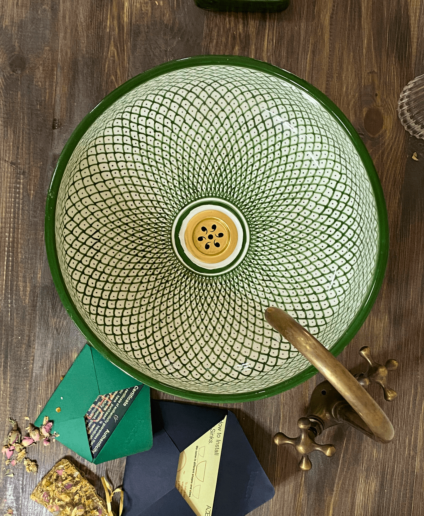 Green sink bowl - Moroccan painted ceramic sink