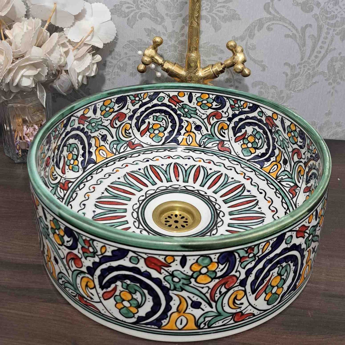Vasque marocaine verte - traditionnelle pour salle de bain