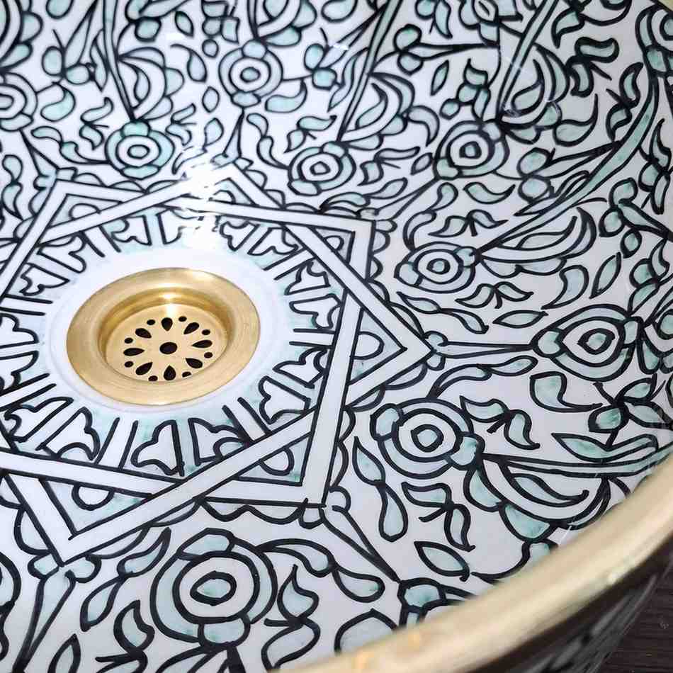 Turquoise Moroccan Sink with brass rim - painted sinks in the bathroom