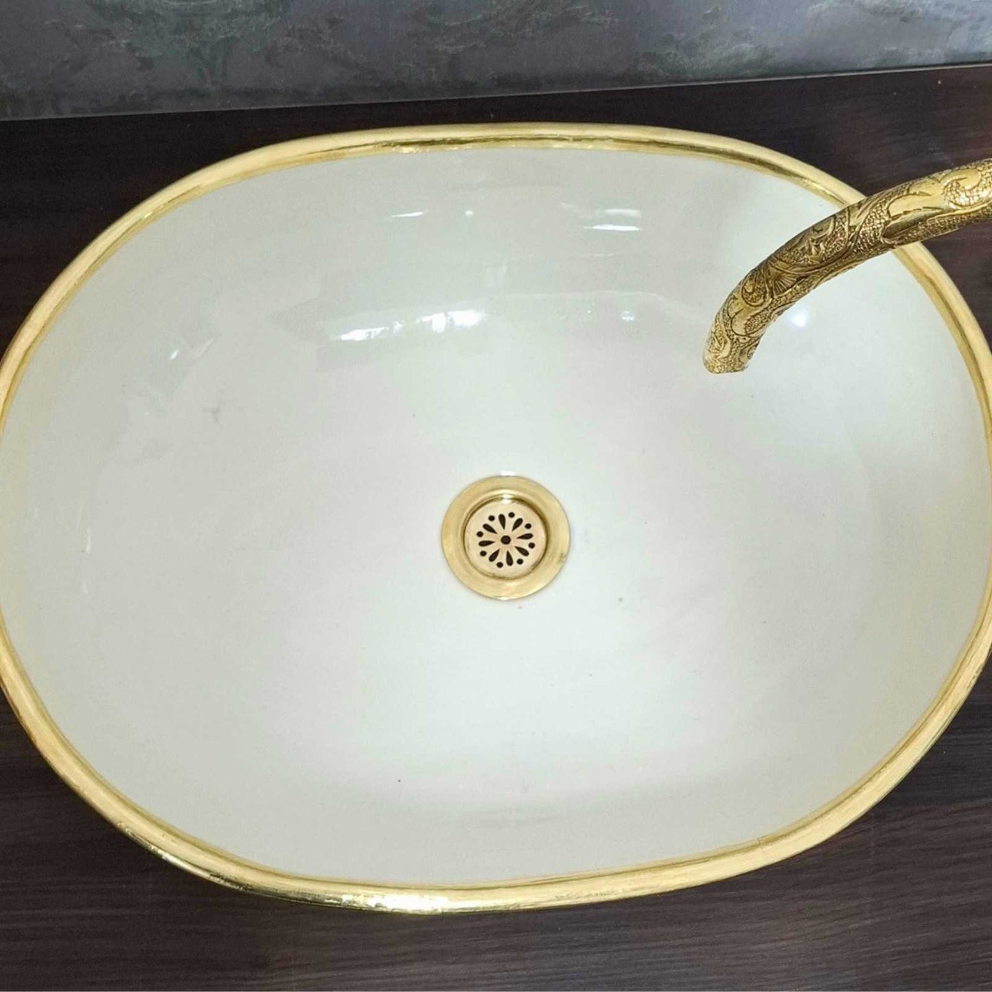 Unique oval sink bowl with Brass Rim