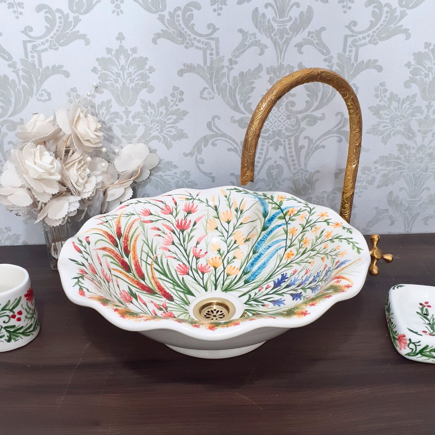 Hand painted Floral vessel sink