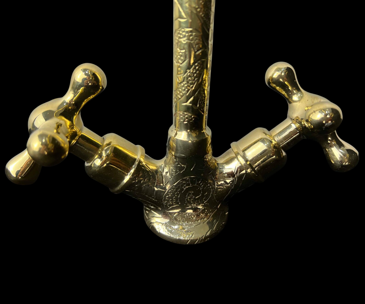 Brass Moroccan Faucet With Engraved Gooseneck Spout