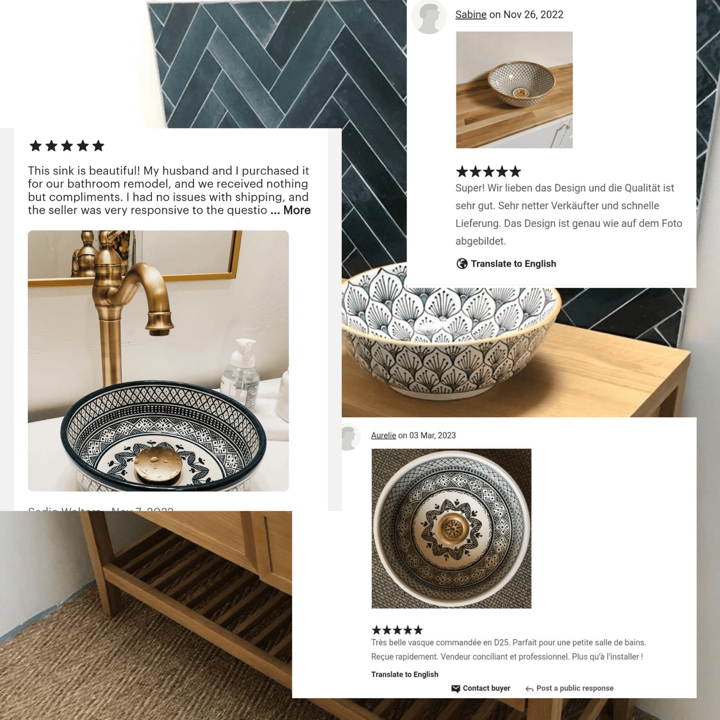 Green Moroccan Sink with brass rim - painted sinks in the bathroom