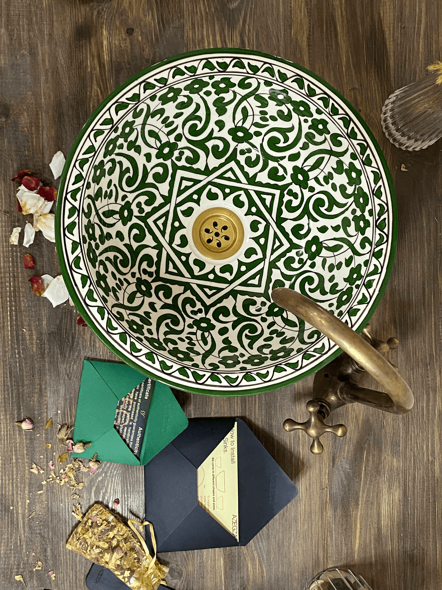 Authentic Green Moroccan basin - handmade Rustic ceramic sink
