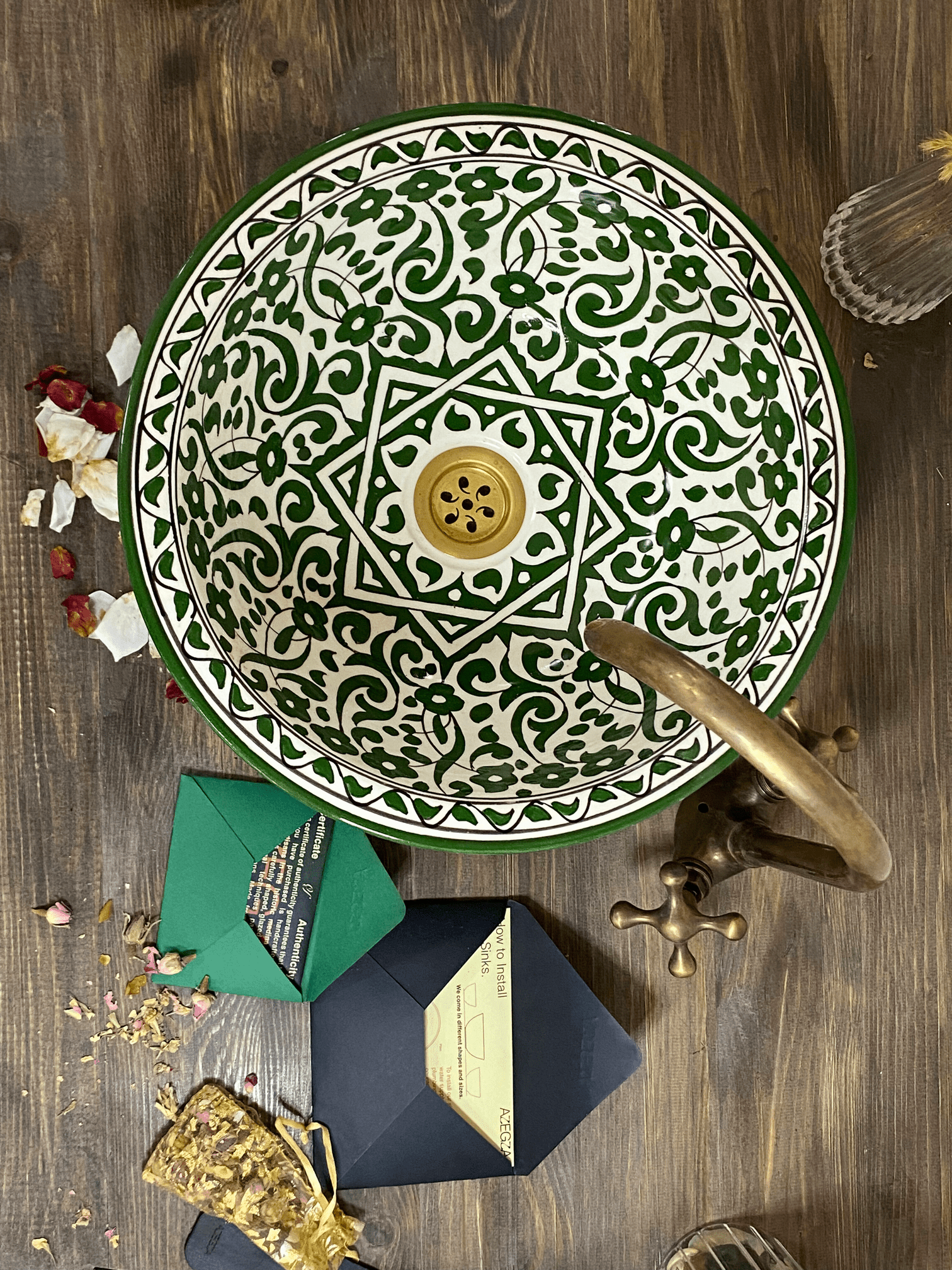 Authentic Green Moroccan basin - handmade Rustic ceramic sink