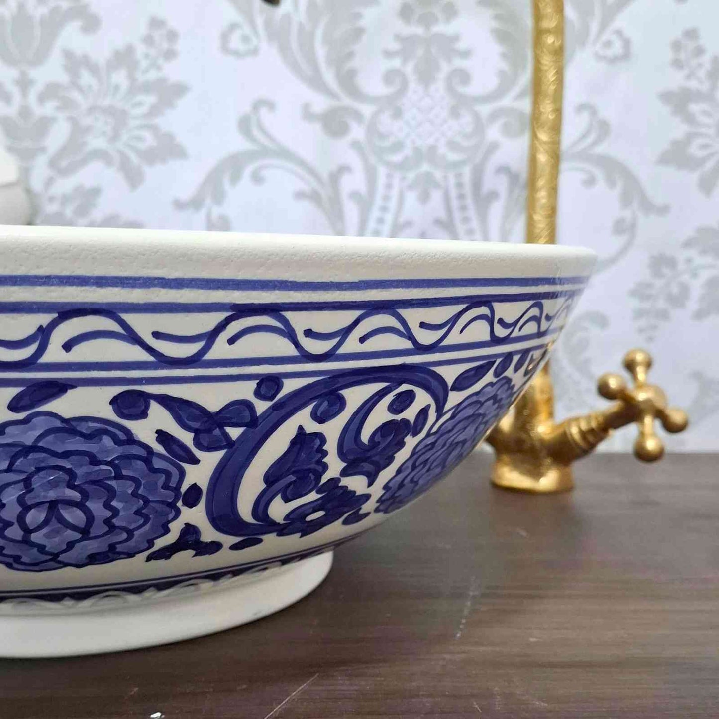 Blue Moroccan Sink – Hand-Painted Floral Ceramic Sink Bowl
