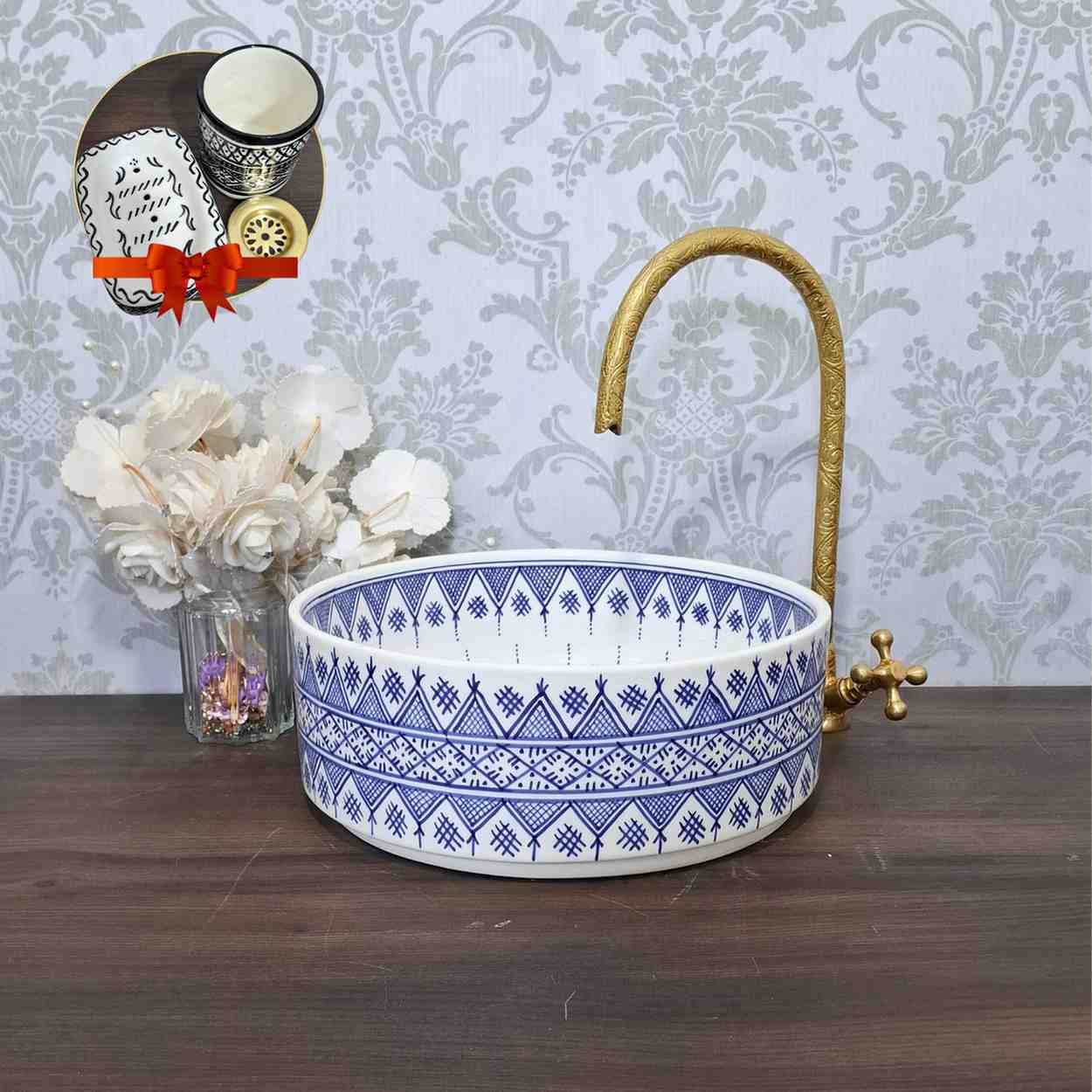 Blue Moroccan vessel sink - Handmade sink bowl