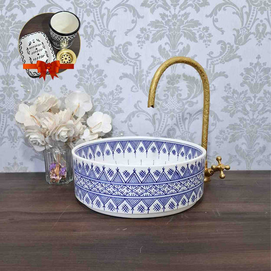 Blue Moroccan vessel sink - Handmade sink bowl