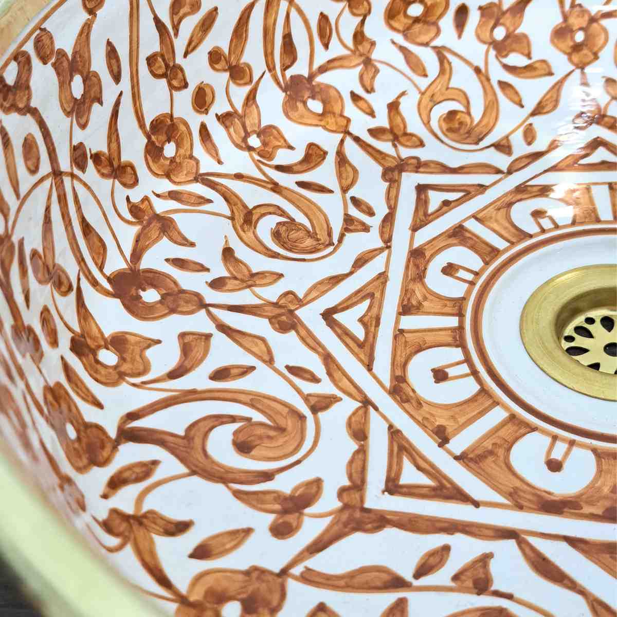 Floral Moroccan sink bowl with brass rim -countertop sink bathroom