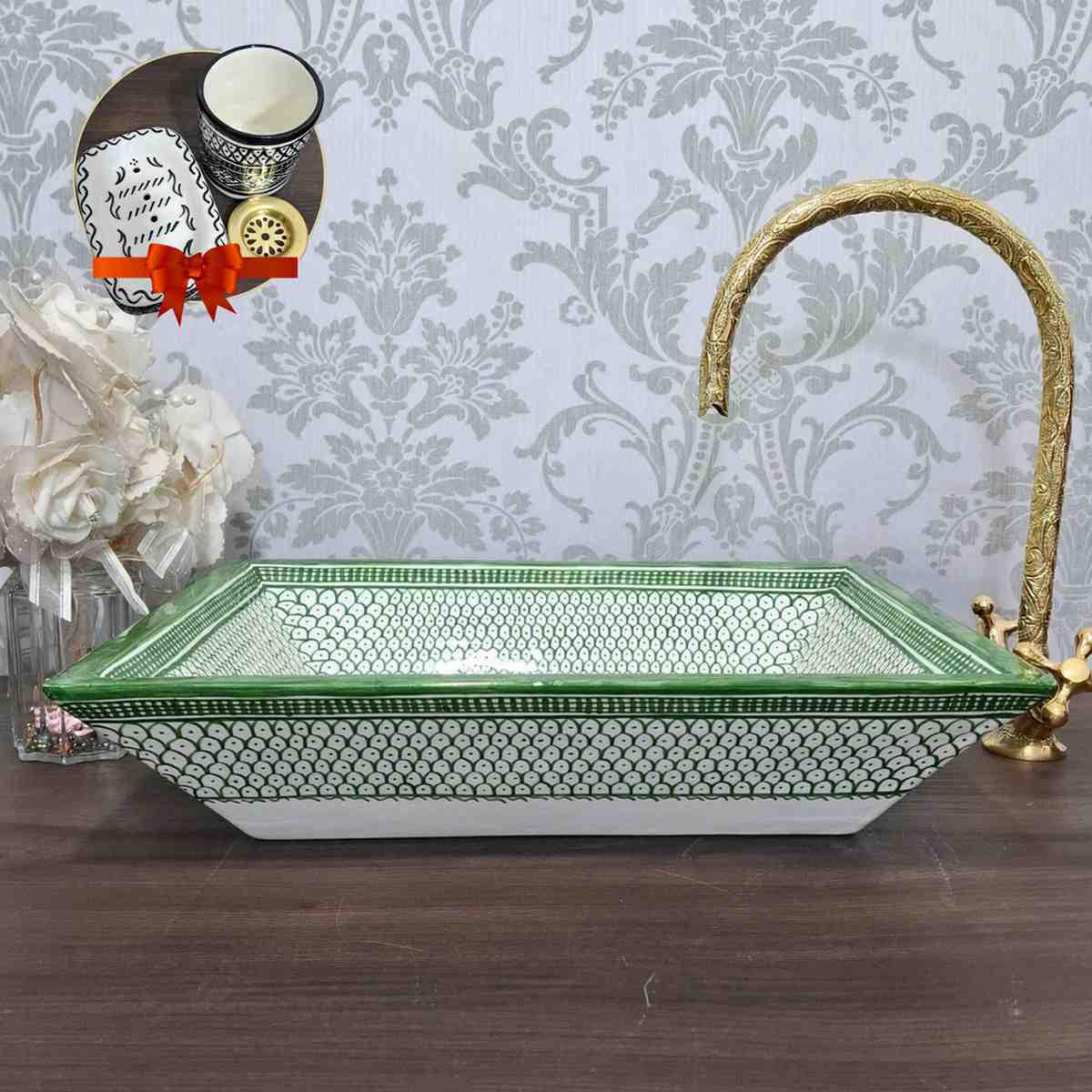 Green Fish-scale Moroccan vessel sink