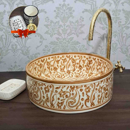 Hand-Painted Floral Ceramic Sink - countertop sink bathroom