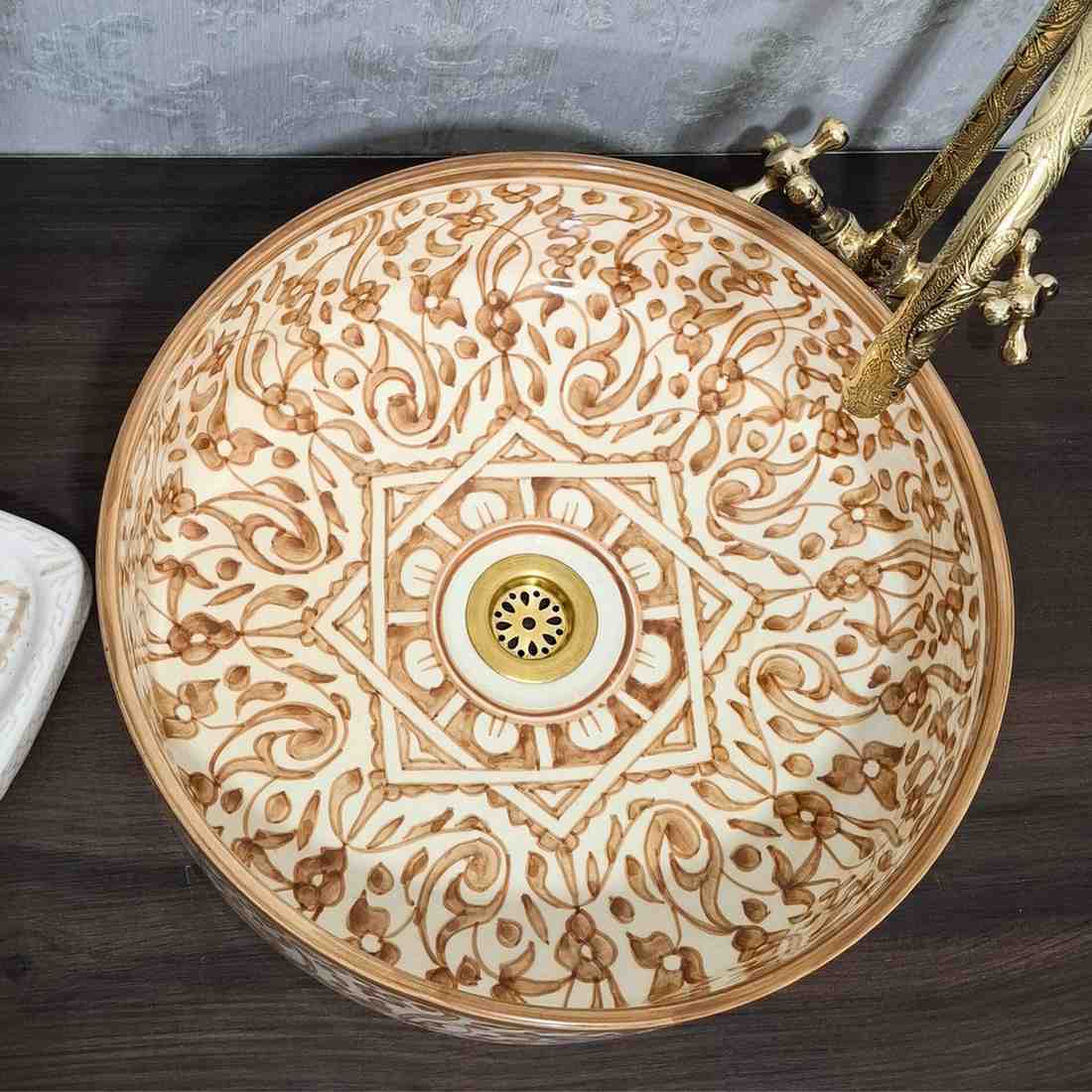 Hand-Painted Floral Ceramic Sink - countertop sink bathroom