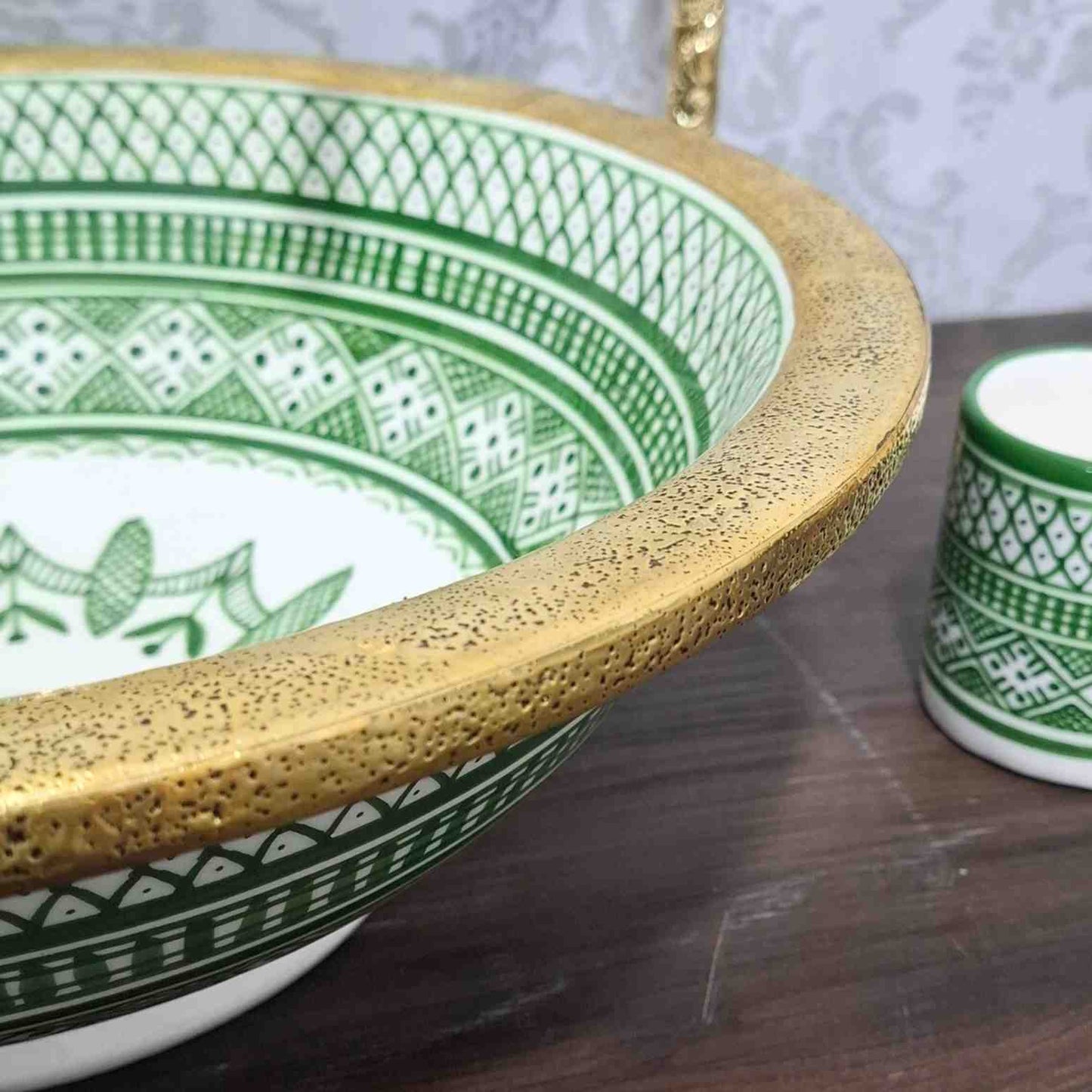Handmade Moroccan Vessel Sink Bowl with Brass Rim