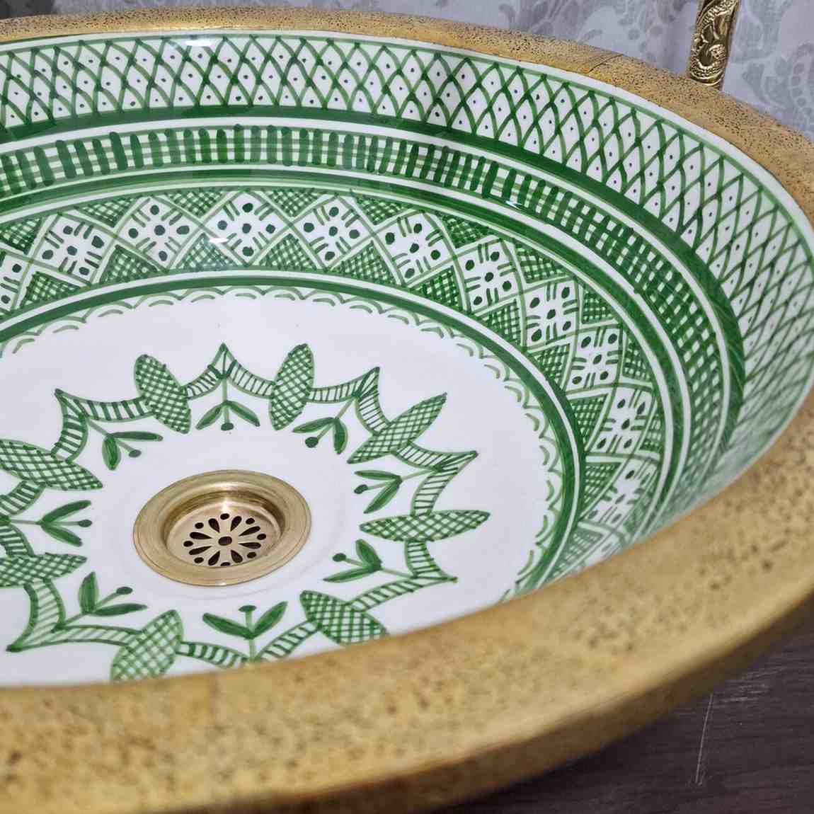 Handmade Moroccan Vessel Sink Bowl with Brass Rim
