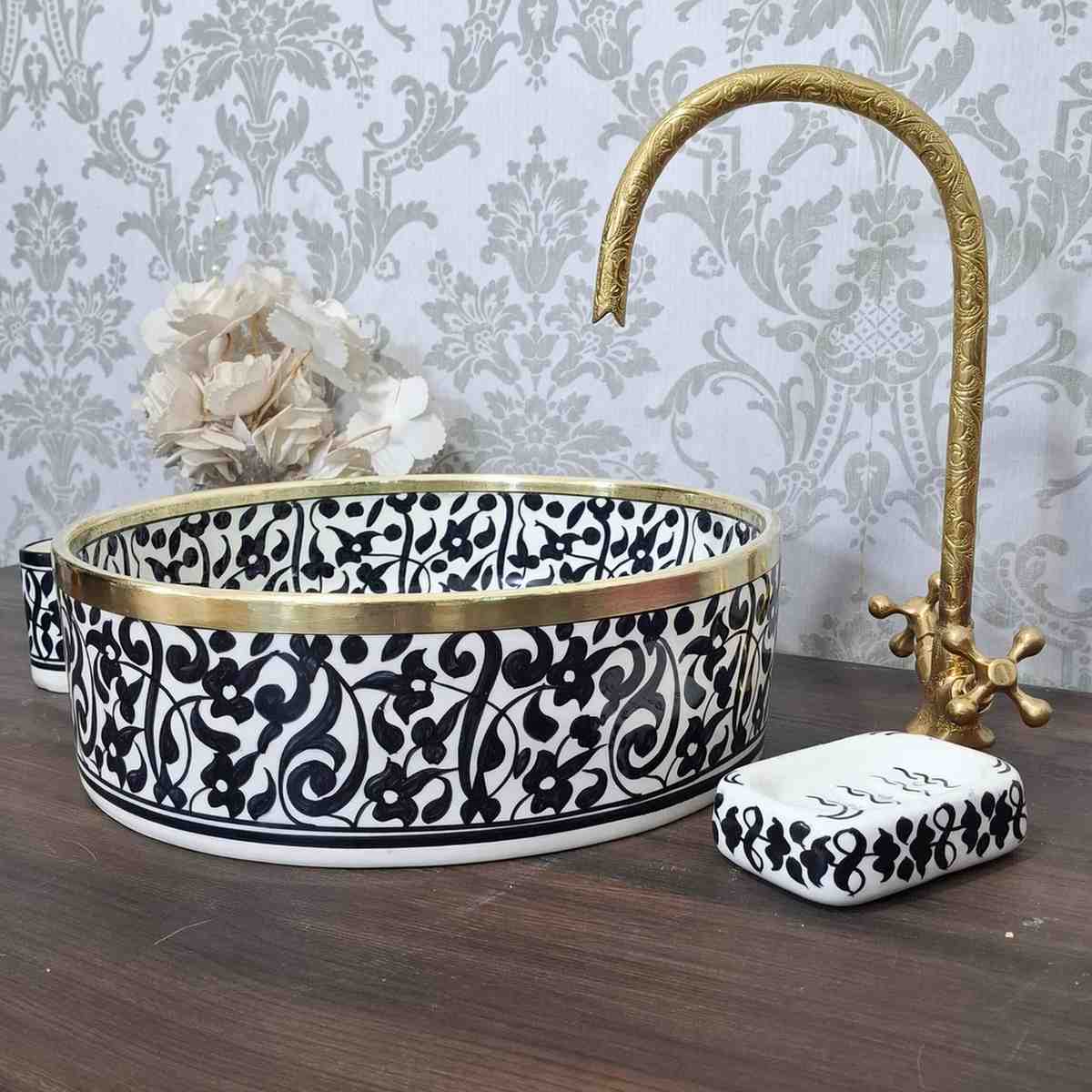 Handmade Moroccan sink bowl with a floral pattern