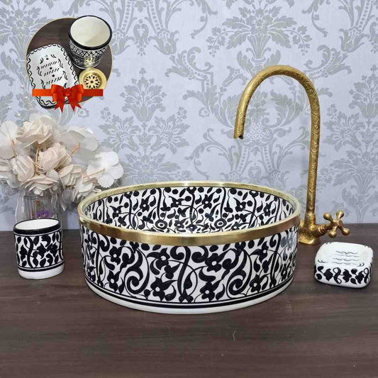 Handmade Moroccan sink bowl with a floral pattern