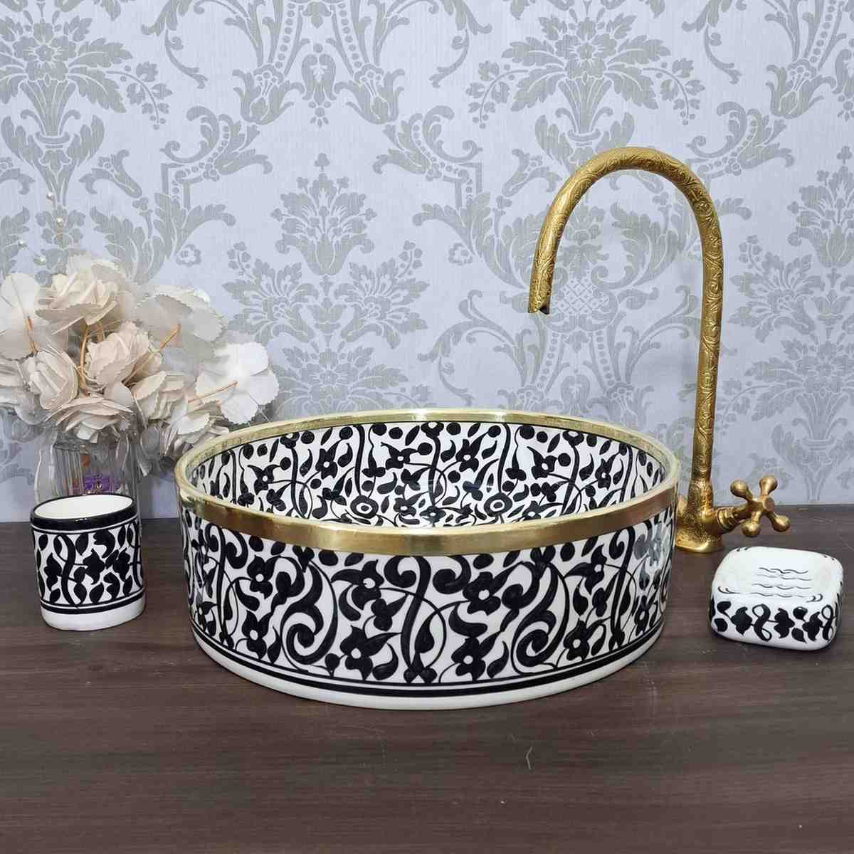 Handmade Moroccan sink bowl with a floral pattern