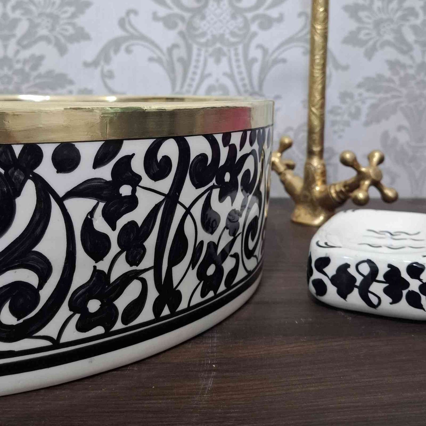 Handmade Moroccan sink bowl with a floral pattern