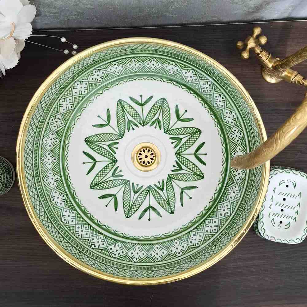 Lavabo marocain avec rebord en laiton - Vasque peints dans la salle de bain 