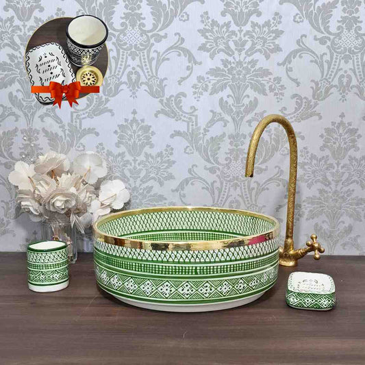 Lavabo marocain avec rebord en laiton - Vasque peints dans la salle de bain 