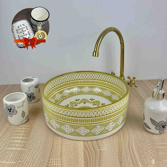 Lavabo marocain avec rebord en laiton - Vasque peints dans la salle de bain 