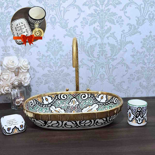 Vintage Moroccan Ceramic Vessel Sink - Oval sink bowl
