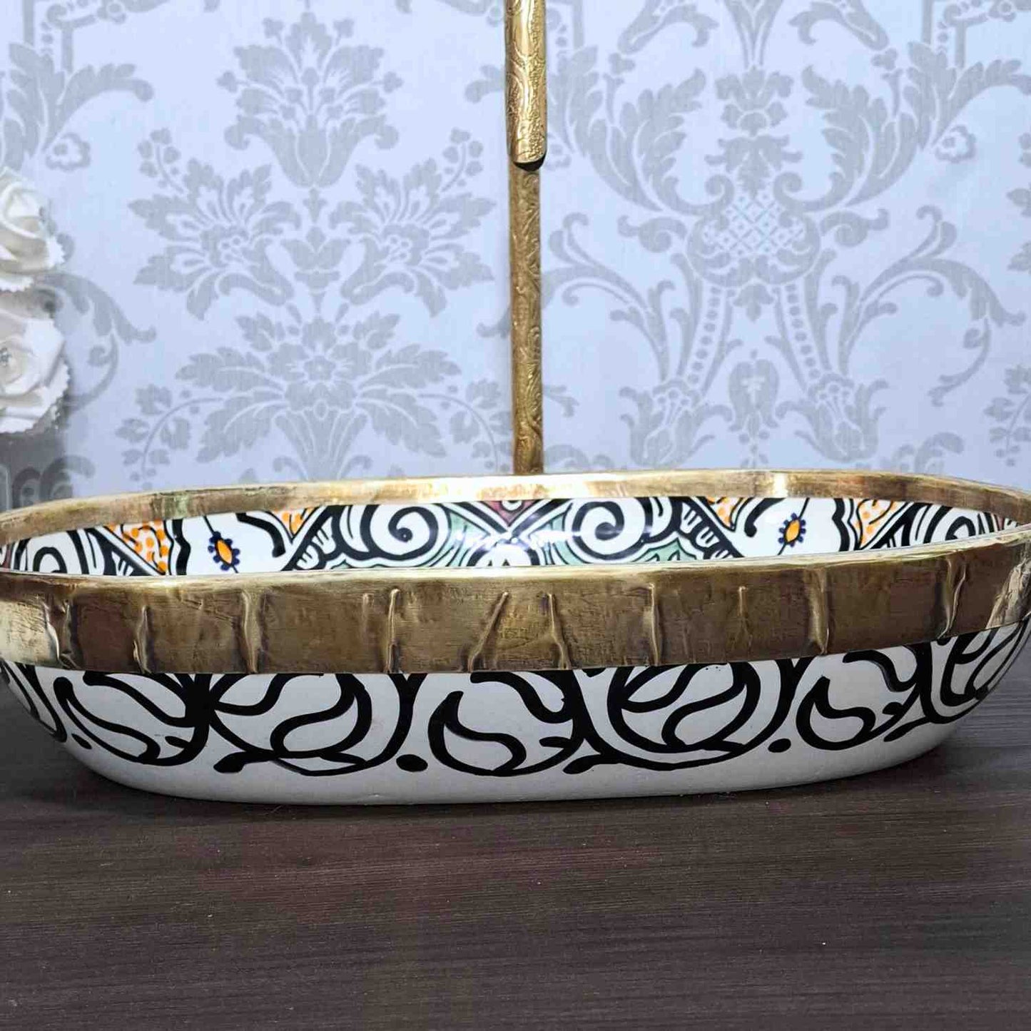 Vintage Moroccan Ceramic Vessel Sink - Oval sink bowl