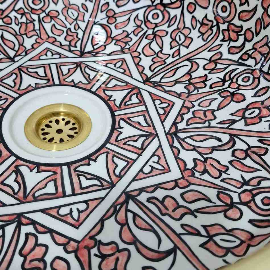 Pink Moroccan vessel sink - hand painted countertop sink bowl