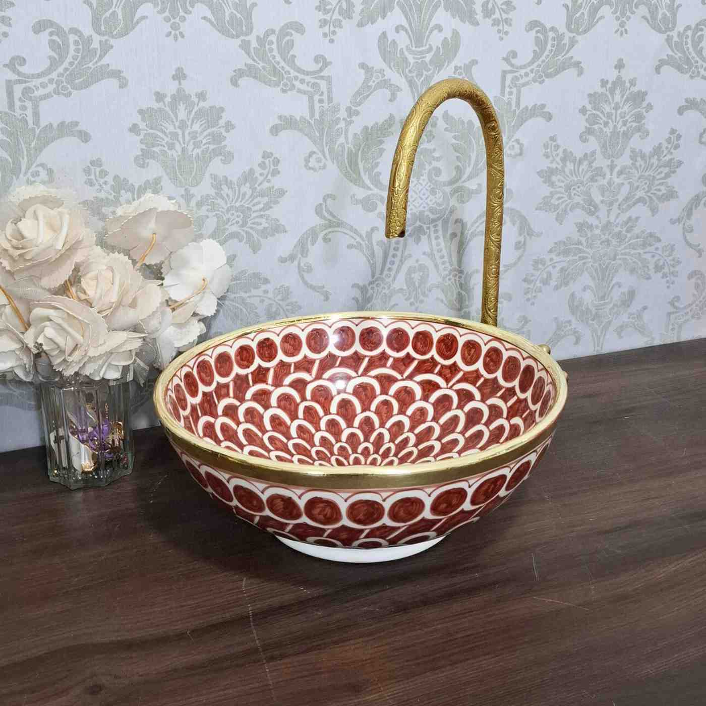 Vasque marocain avec rebord en laiton - vasque de salle de bain