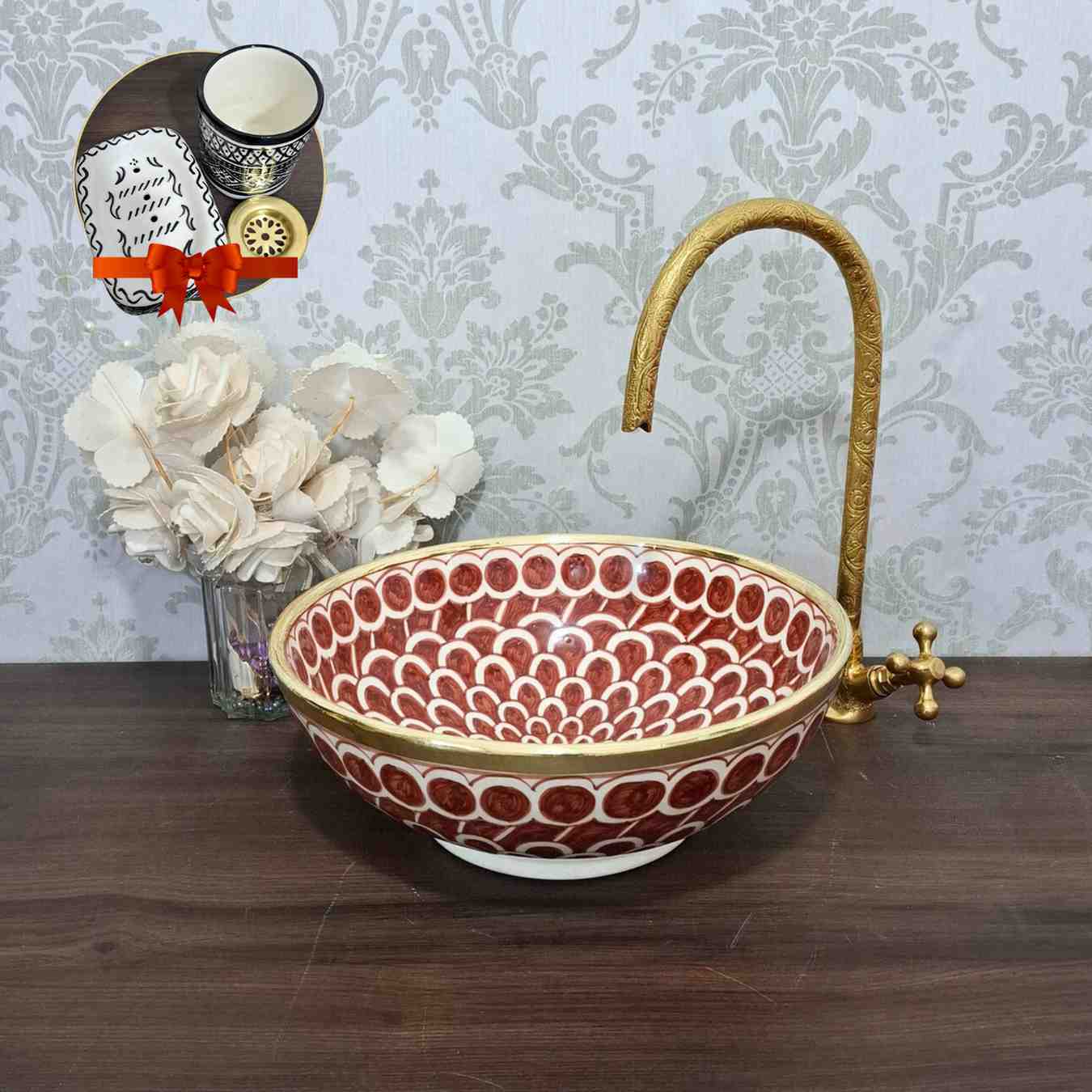 Vasque marocain avec rebord en laiton - vasque de salle de bain