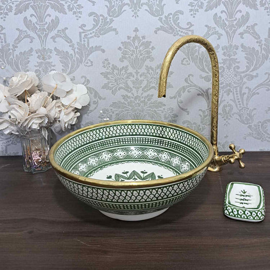 RoundGreenMoroccanSinkwithbrassrim-paintedsinksinthebathroo_1