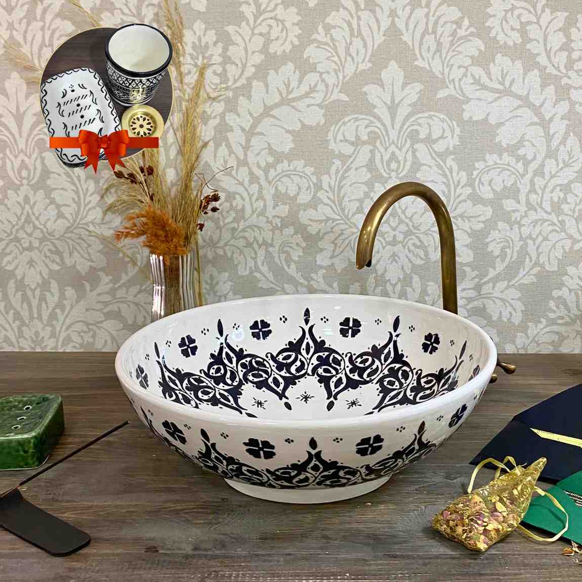 Round hand-painted Moroccan Vessel sink
