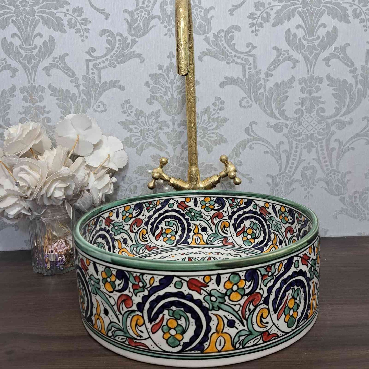 Vasque marocaine verte - traditionnelle pour salle de bain