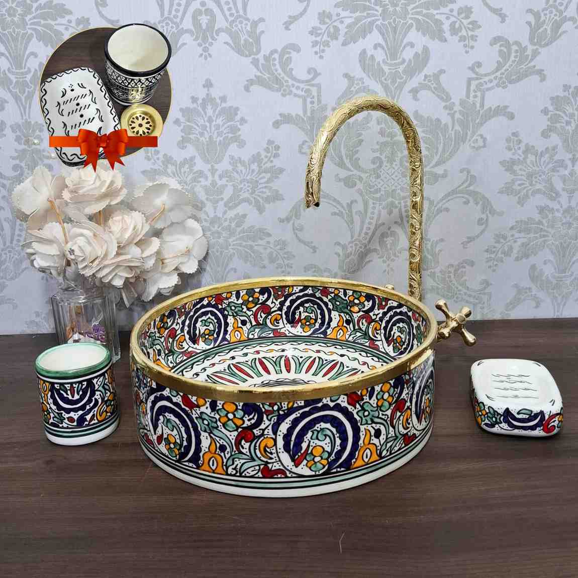 Stunning Moroccan sink bowl with Brass Rim