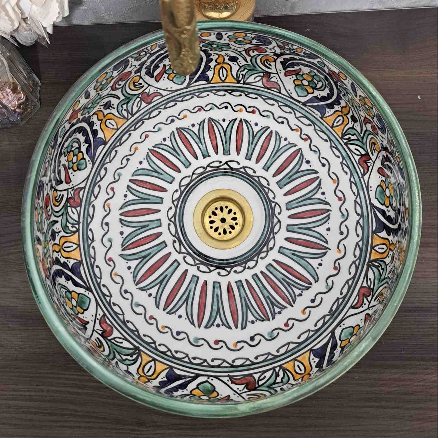 Vasque marocaine verte - traditionnelle pour salle de bain