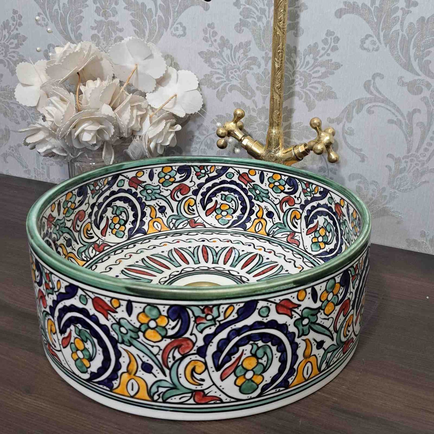 Vasque marocaine verte - traditionnelle pour salle de bain