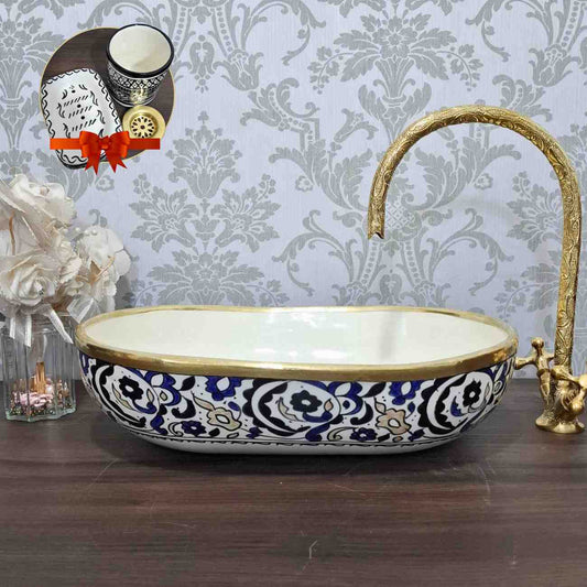 Unique oval sink bowl with Brass Rim