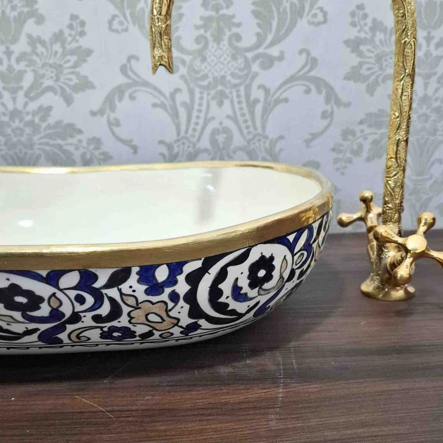 Unique oval sink bowl with Brass Rim