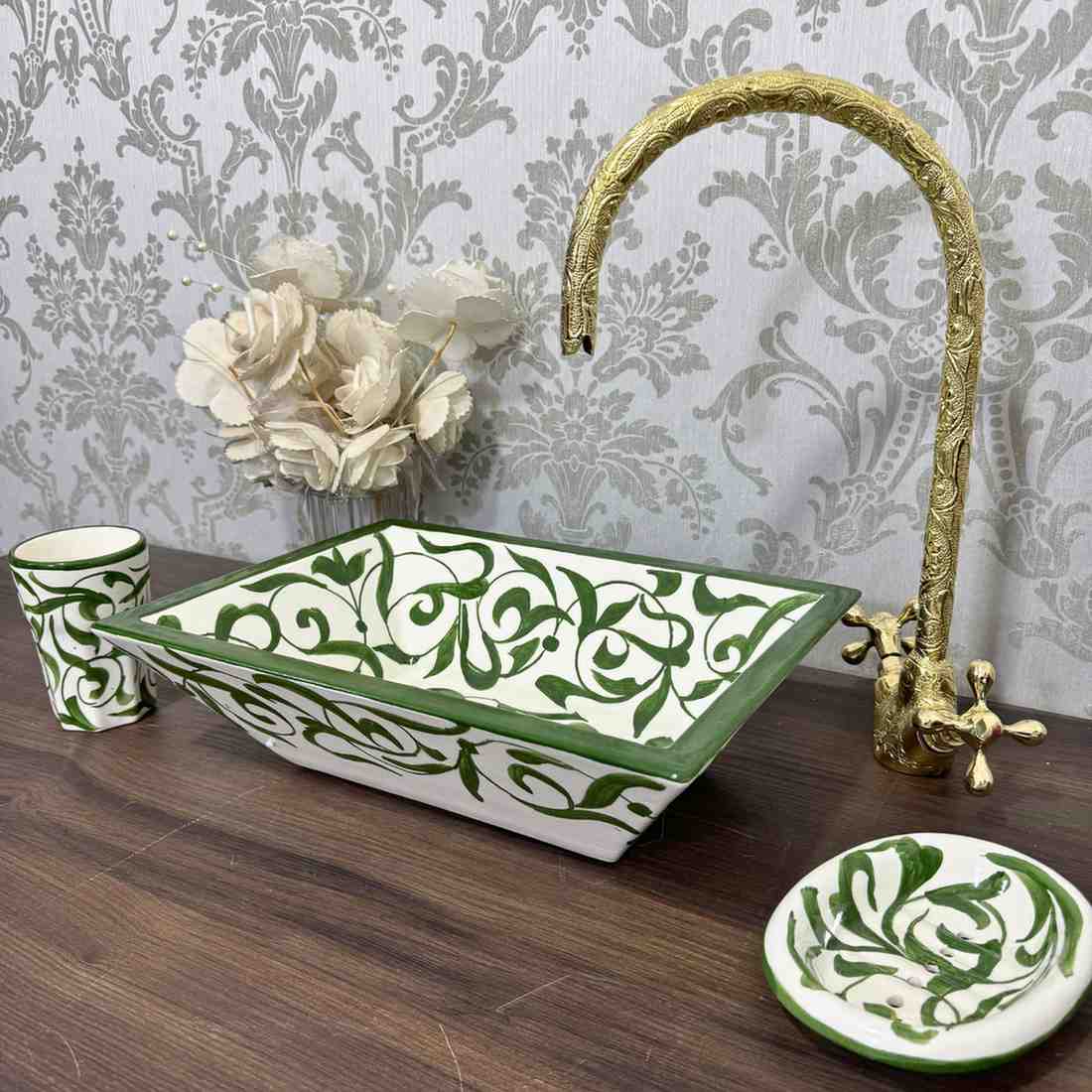 ceramic painted sink - antique hand wash basin