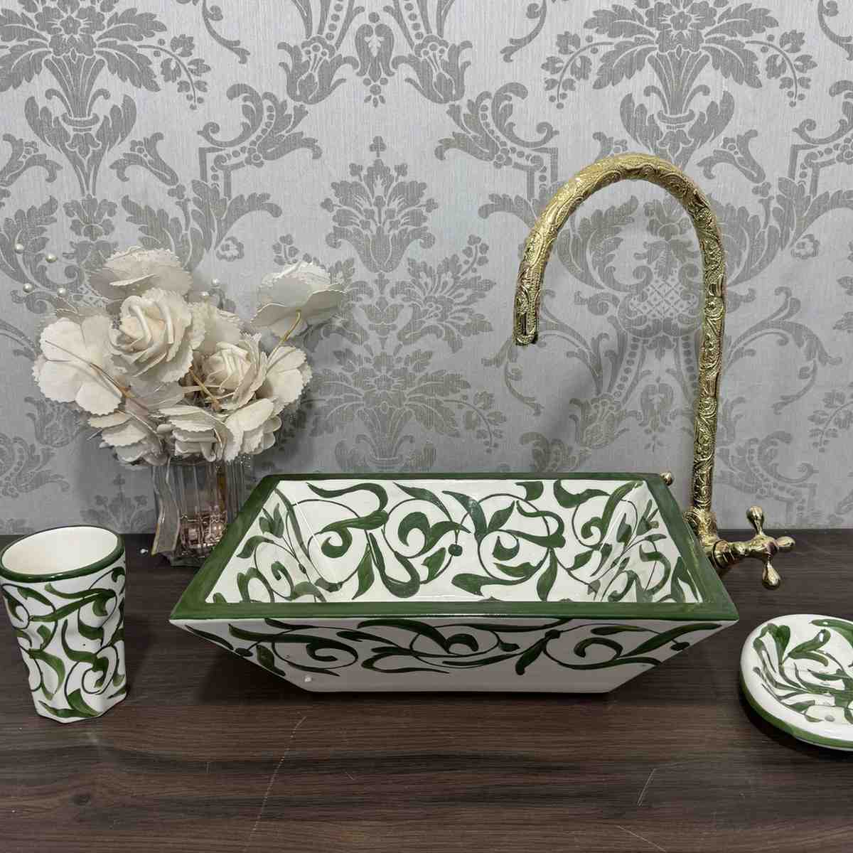 ceramic painted sink - antique hand wash basin