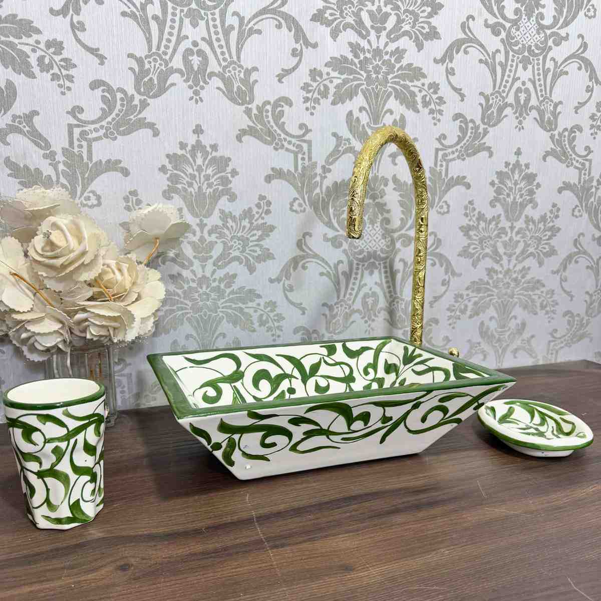 ceramic painted sink - antique hand wash basin