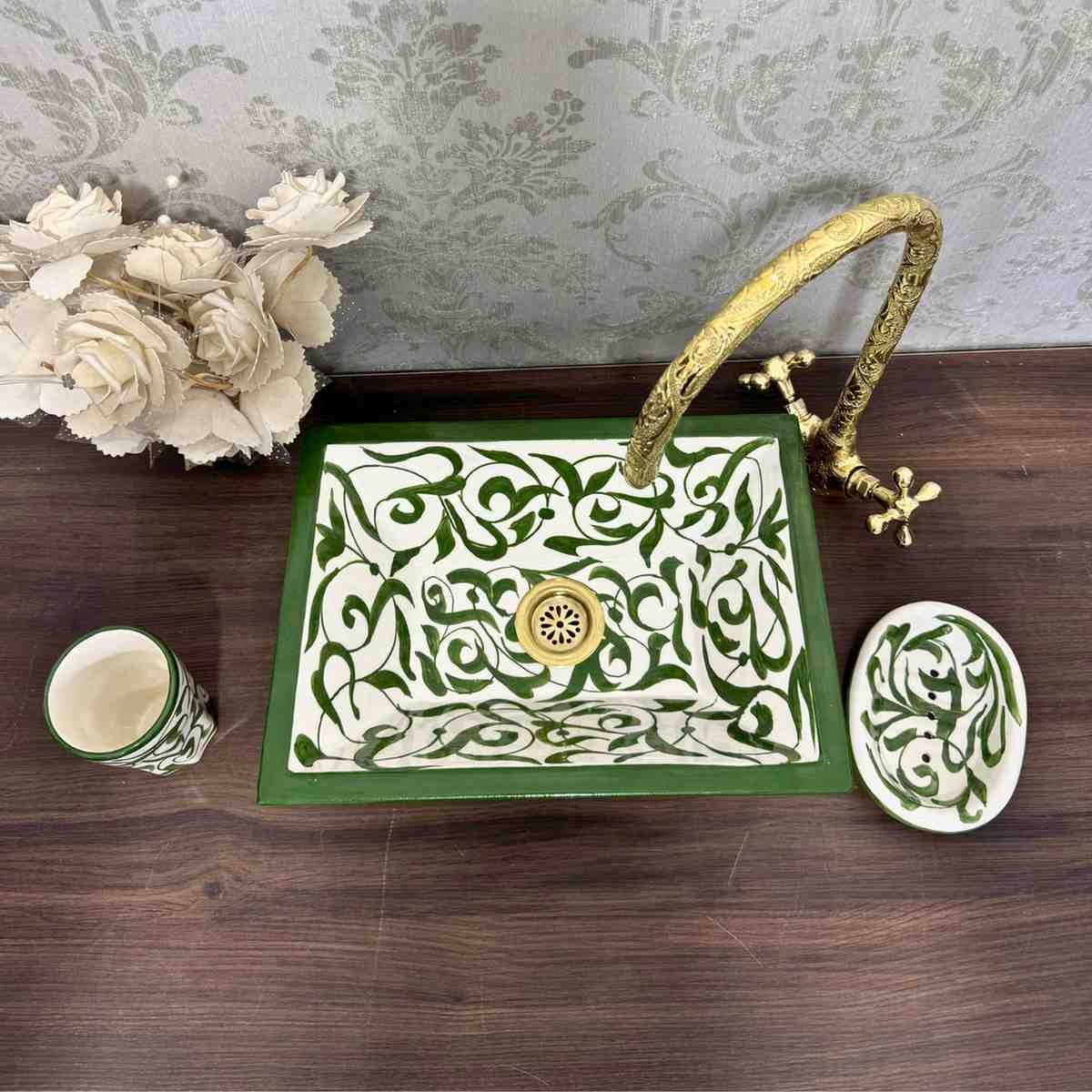 ceramic painted sink - antique hand wash basin
