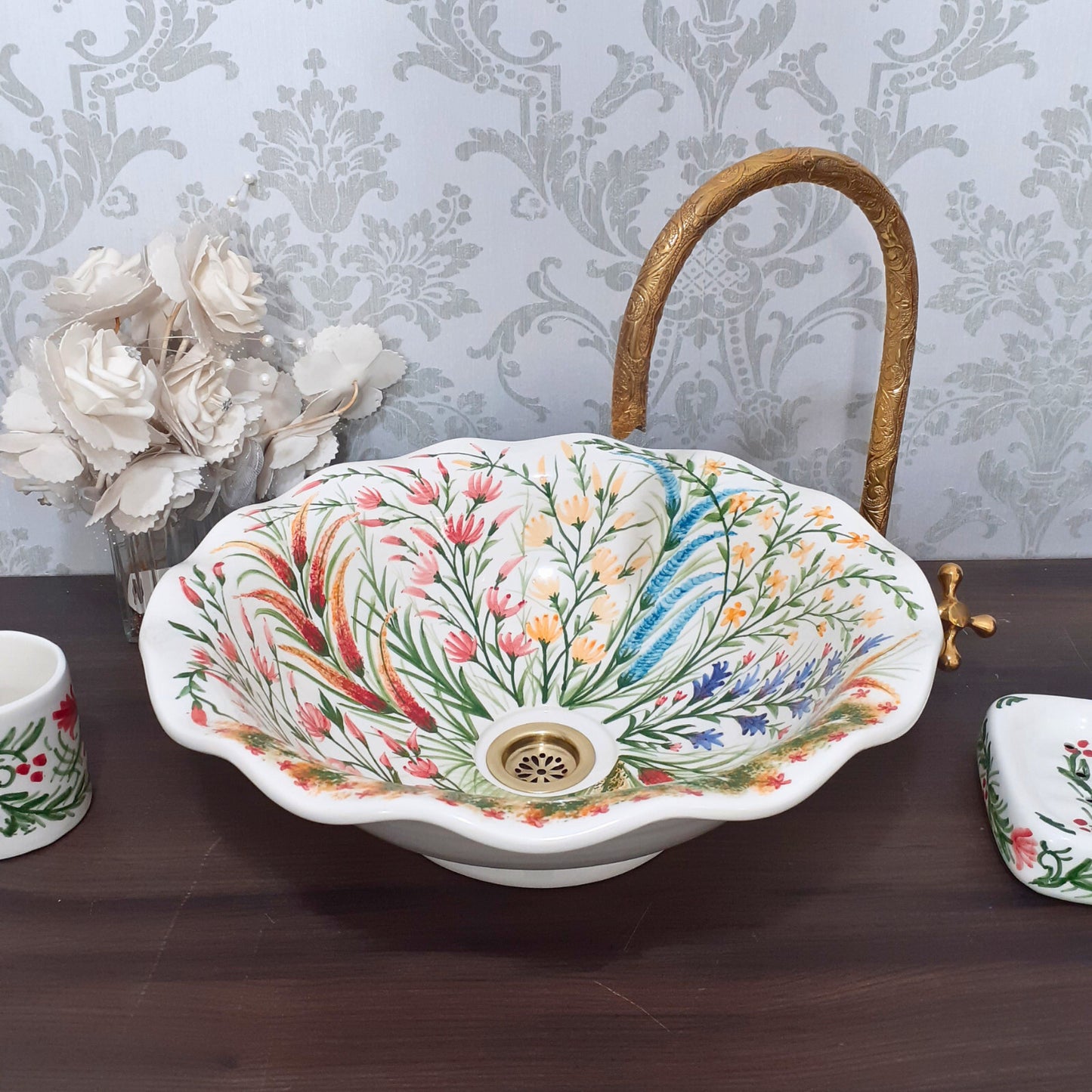 Hand painted Floral vessel sink
