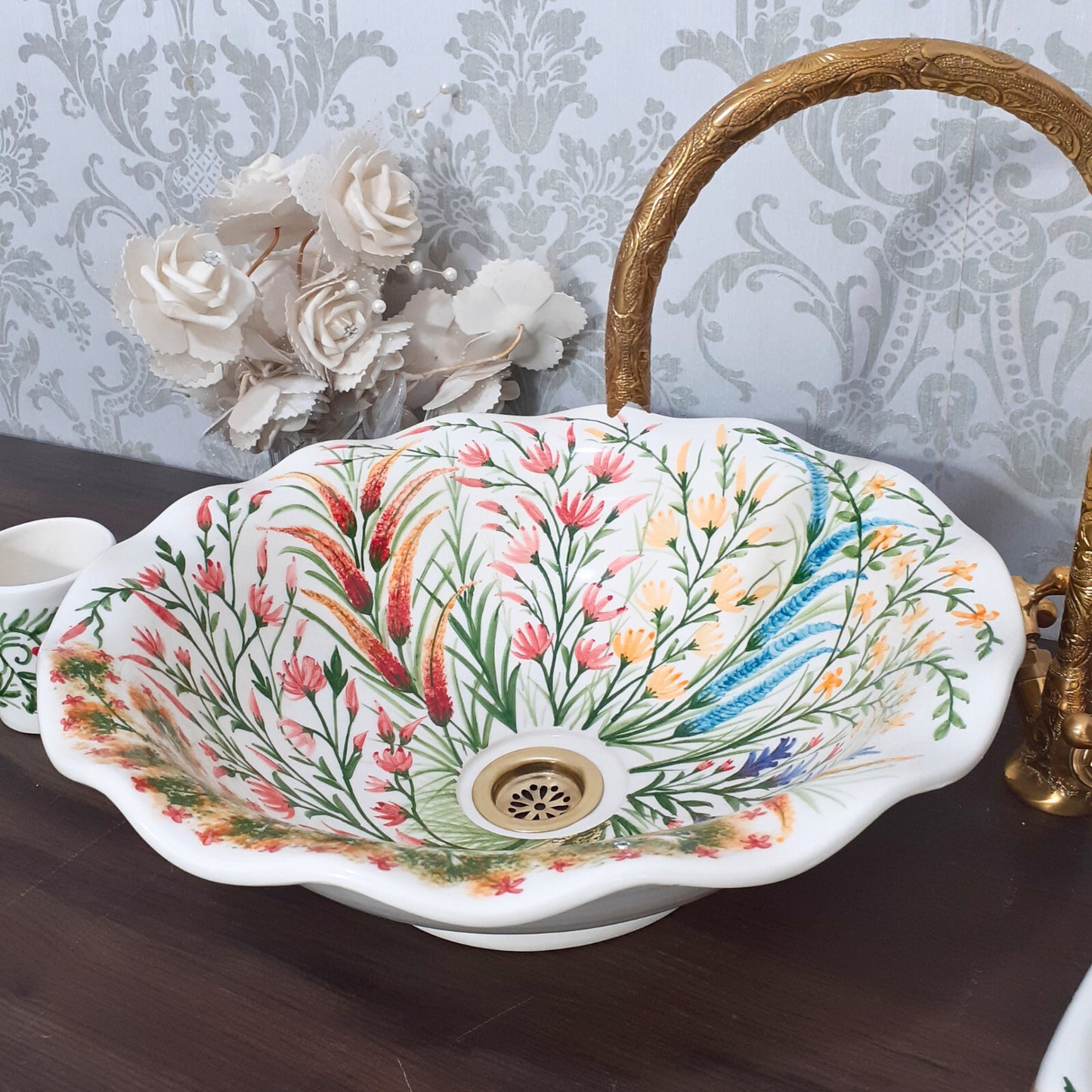 Hand painted Floral vessel sink