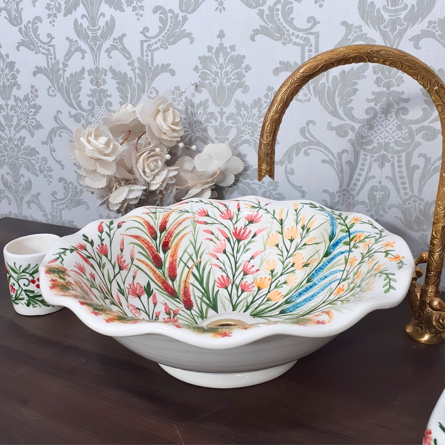 Hand painted Floral vessel sink